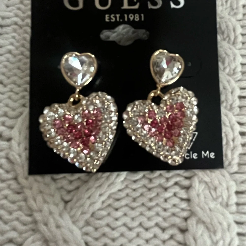 GUESS SET of Gold and Pink Heart Earrings with Matching Bracelet great gift! - Picture 12 of 15
